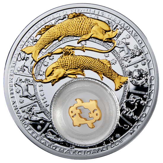 Picture of Рыбы - серебряная монета с позолоченным элементом