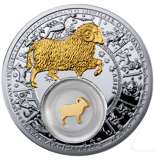 Picture of Овен - серебряная монета с позолоченным элементом