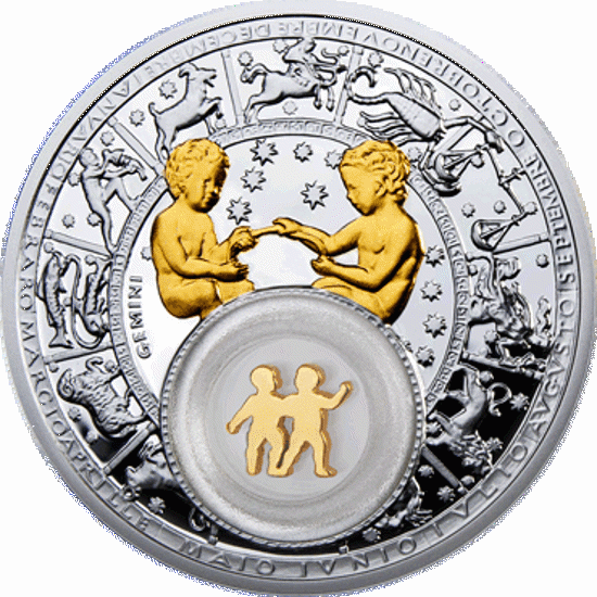 Picture of Близнецы - серебряная монета с позолоченным элементом