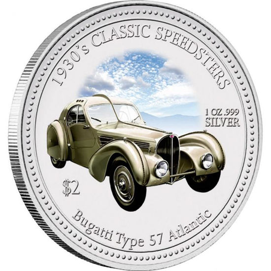 Picture of Серебряная монета Bugatti Tupe 57 Atlantic серии "КЛАССИЧЕСКИЕ АВТОМОБИЛИ 30-х ГОДОВ"