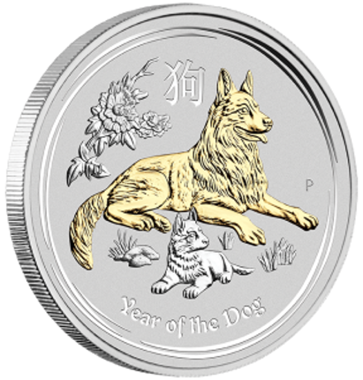 Picture of Срібло з позолотою "Рік Собаки" Lunar II, 31,1 грам, Австралія, 1 долар