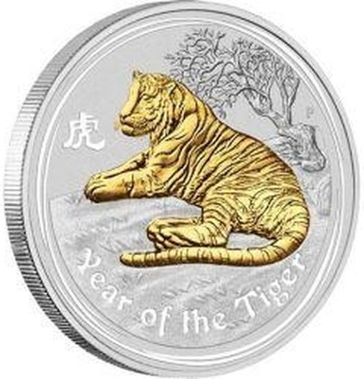 Изображение Серебряная монета "Год Тигра GILDED" 31,1 грамм 2010 год