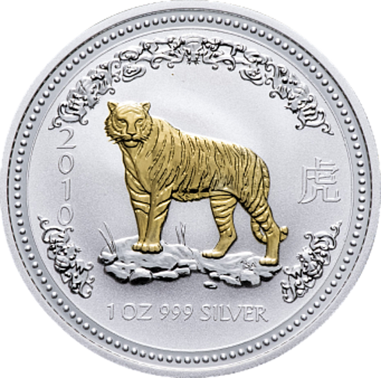 Picture of Серебряная монета с позолотой "Год Тигра" Lunar 1” 31,1 грамм2010 г.