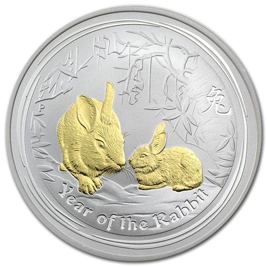 Picture of Позолоченная Серебряная монета "Год Кролика» II 1 доллар. Австралия. 31,1 грамм