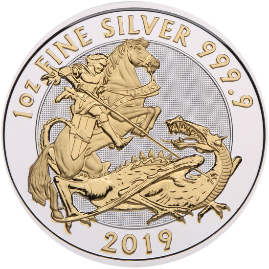 Picture of Серебряная монета с позолотой "Святой Георгий и дракон", 31,1 грамм, Георгий Победоносец Велокобритания 2019