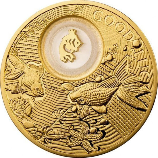 Picture of Монета «Позолоченный символ счастья . Золотая рыбка на удачу»  GOOD LUCК