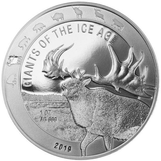 Picture of Серія монет "Гіганти Льодовикового періоду на Землі" Олень 31,1 грам, "Giants of the Ice Age - Great Horn Megaloceros" 2019