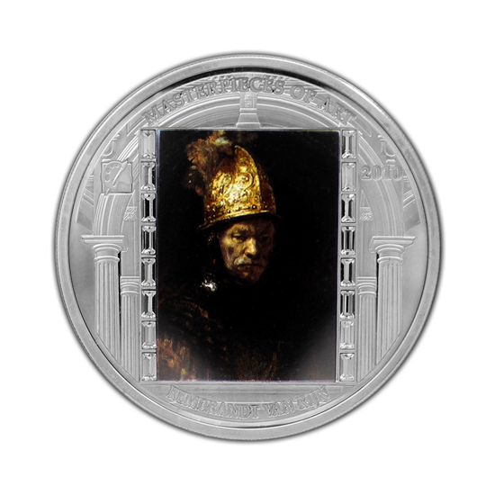 Picture of Серебряная монета "Мужчина в золотом шлеме  - Рембрандт" серии Шедевры искусства 2010 год 20$ Острова Кука