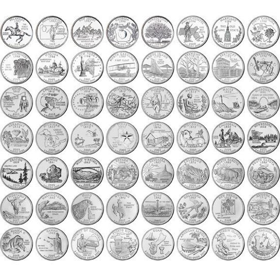 Picture of США 25 центів 1999-2009, Набір 56 монет "Серія Штати і Території"