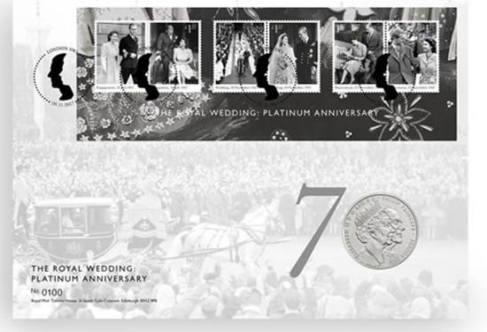 Picture of Англия, Великобритания, 5 фунтов 2017 70 лет свадьбы королевы Елизаветы II и принца Филиппа. Конверт Первого Дня