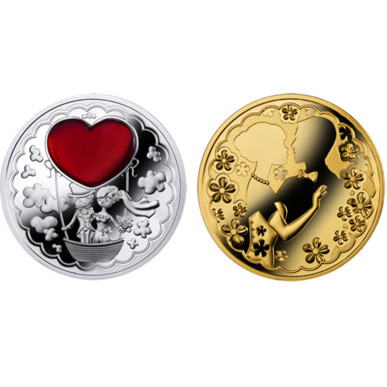 Picture of Набор монет " Молодожены - любовь"   позолота и серебро Ниуэ 2014