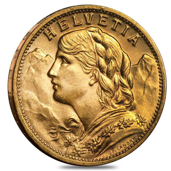 Picture of Золота монета "Хельветія - HELVETIА" 6.45  грам Швейцарія 1897-1935 і в 1947-1949 