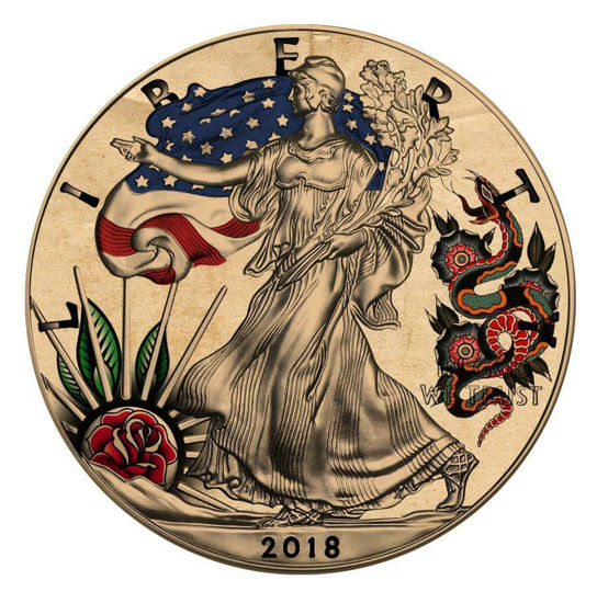Picture of Срібна монета "Liberty - Американське традиційне татуювання" Змії і троянди "" 31.1 грам 2018 р.