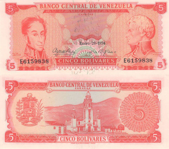 Picture of Венесуела 5 болівара 1974 (Р50h)