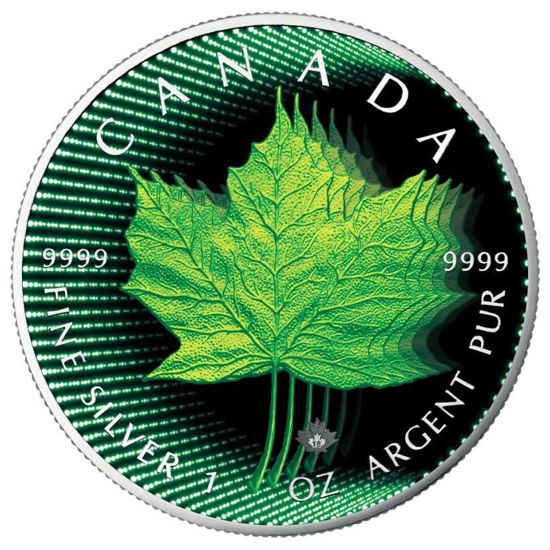 Picture of Серебряная цветная монета "Кленовый лист " Канада 2018