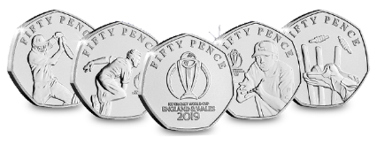 Picture of Острів Мен 50 пенсів 2019, Набір 5 монет, Чемпіонат світу з крикету 2019