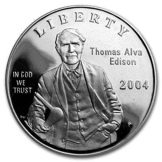 Picture of Серебряная монета "Liberty - Томас Эдисон" 1 доллар США 2004 Proof