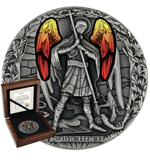 Picture of Срібна монета з вітражами "Архістратиг Михаїл" 62,2 грам 2020 р.