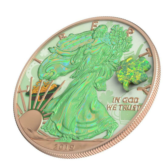 Picture of Серебряная монета Liberty "Опаловый амулет к счастью Четырехлистный клевер" 31.1 грамм 2019 США good luck