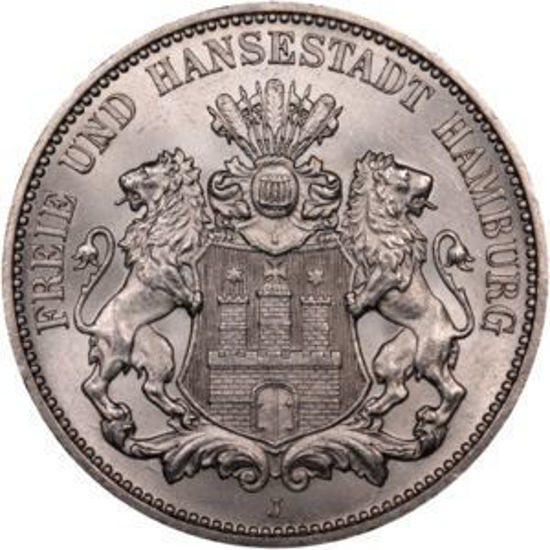 Picture of Срібна монета 3 Марки - Вільгельм II 1908-1914 Гамбург 