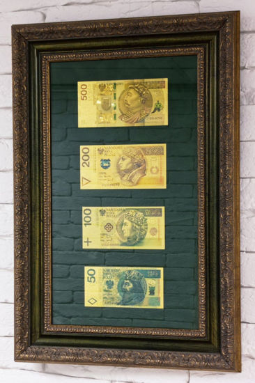 Picture of Коллаж из позолоченных  банкнот в рамке 50,100,200,500 злотых