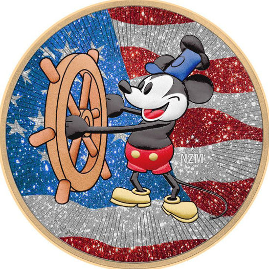 Picture of Серебряная цветная монета Steamboat Willie Mickey Mouse "Флаг США" 31.1 грамм 2017