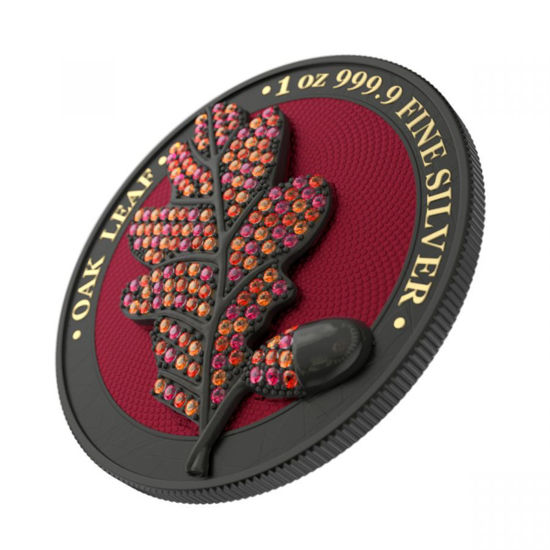 Picture of Серебряная монета "Дубовый лист с драгоценностями - черный " 31,1грамм 2019