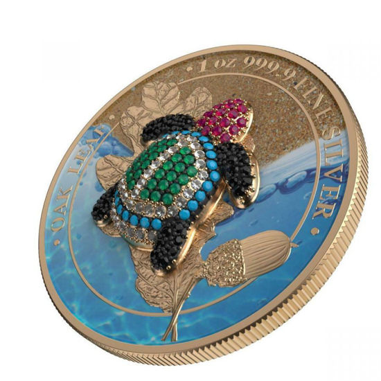 Picture of Срібна монета "Дубовий лист - Прикрашена коштовностями Черепаха" 31,1 грам 2019
