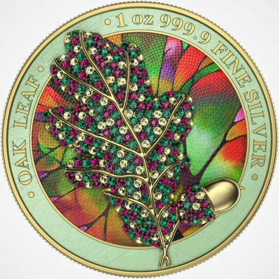 Picture of Срібна монета "Дубовий лист з коштовностями - Літо" 31,1 грам 2019