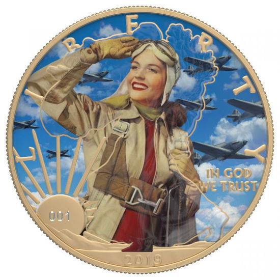 Picture of Серебряная монета Американский орел "Liberty - Девушка пилот" серия Лица Америки 2019 г.