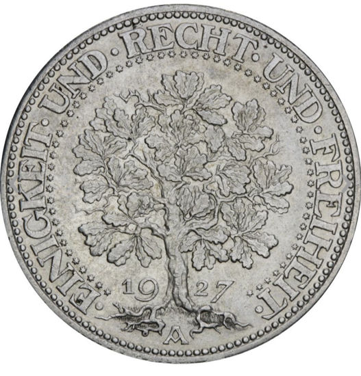 Picture of Серебряная монета "5 марок" 25 грамм, 1927 год