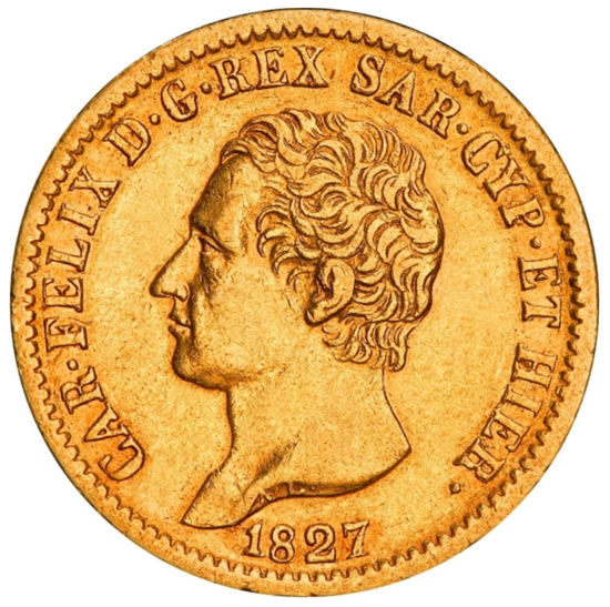 Picture of Золотая монета "20 лир" Сардиния, 6,45 грамм,1827 год