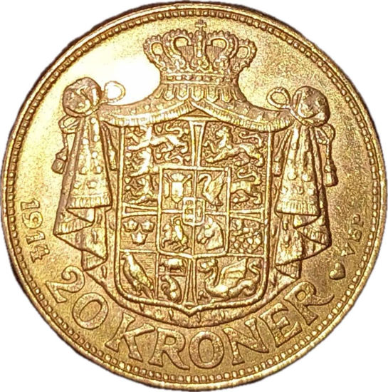 Picture of Золота монета "20 крон Крістіан Х" 8,96 грам, 1913-1917 роки