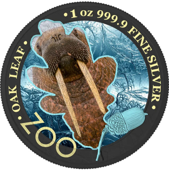 Picture of Срібна монета "Дубовий лист - Морж" з серії "Зоопарк" 31,1 грам, 2019 рік