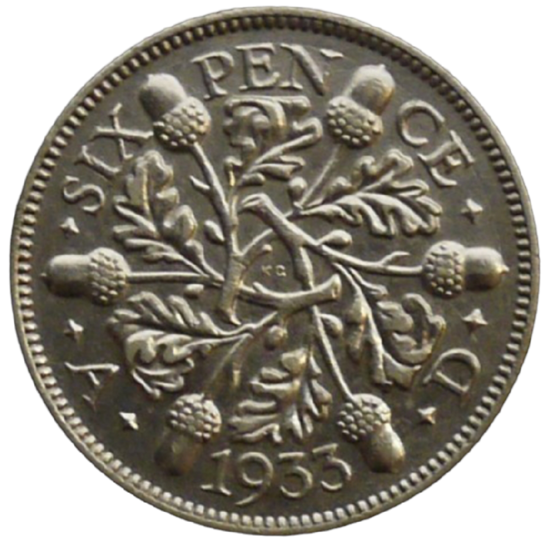 Picture of Срібна монета "6 пенсів" 2,83 грам, 1928-1936 рік