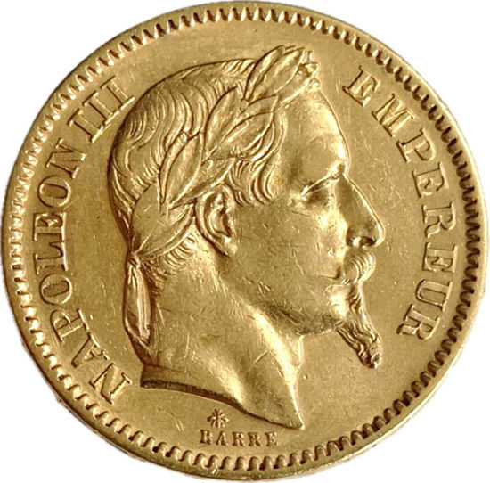 Picture of Золотая монета "20 франков Наполеон ІІІ" 6,45 грамм, 1861-1870 годы