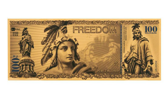 Picture of Покрытая золотом банкнота  "2023 100 Milligrams Gold Aurum Note Freedom"  США