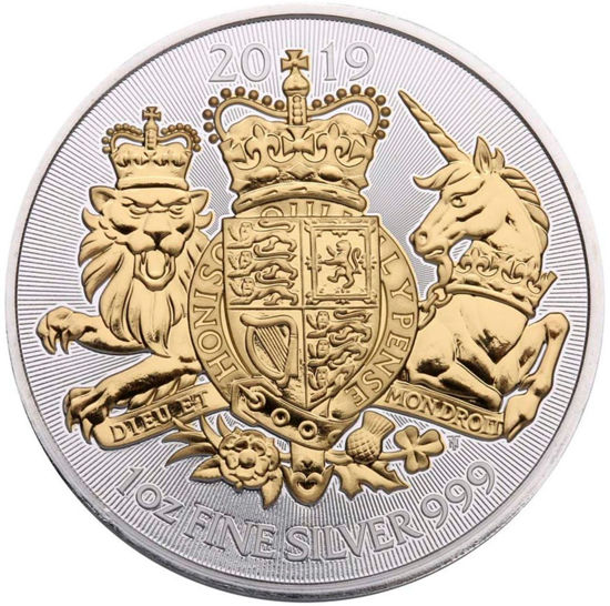 Picture of Срібна монета "The Royal Arms - Королівський Герб" GILDED 31,1 грам, 2019 рік