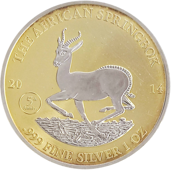 Зображення Срібна монета "The African Springbok" GILDED 31,1 грам, 2014 ріккрюгеранд 