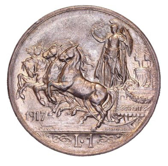 Picture of Серебряная монета "2 лиры Виктор Эммануил ІІІ" 10 грамм, 1915-17 год