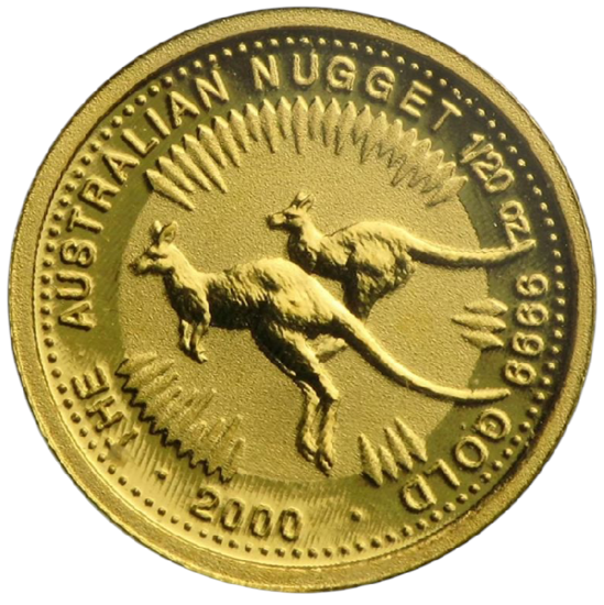 Изображение Золотая монета "Австралийский самородок - Australian Nugget" 1,55 грамм, 2000 год  кенгуру