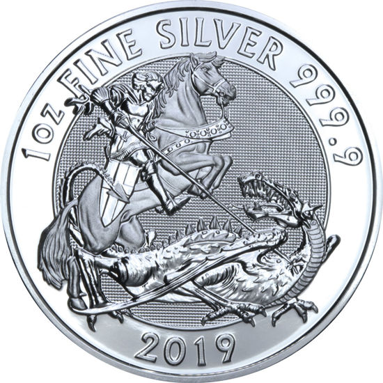 Изображение Серебряная монета "Святой Георгий и дракон" 31,1 грамм, 2019 год