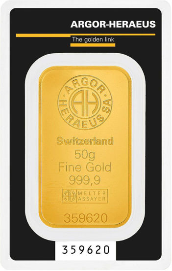 Изображение Золотой слиток 50 ГРАММ ARGOR-HERAEUS (новый)