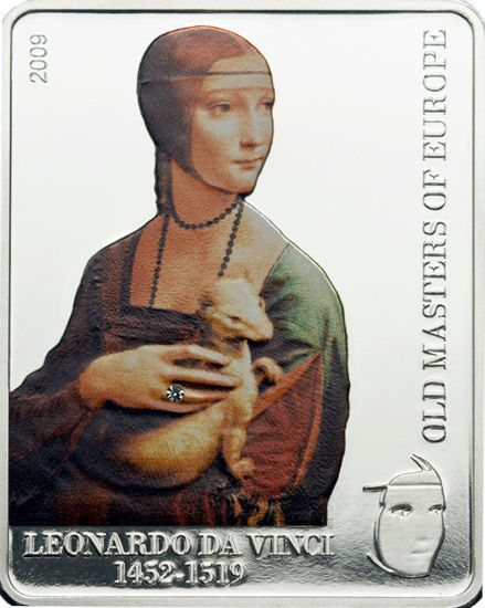 Изображение Серебряная монета "Леонардо да Винчи - Дама с горностаем" 25 грамм, 2009 год
